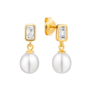 Cercei argint placat cu aur galben cu perle naturale și cristale emerald cut DiAmanti SK26110GYE_W-G